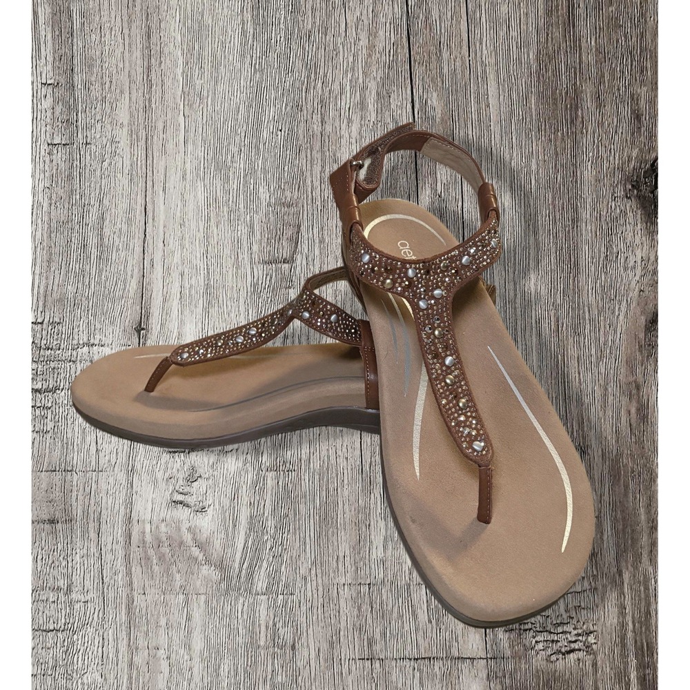 Aetrex Lindsey Embellished Arch Support Memory Foam Sandal Cognac 8.5 - Picture 3 of 6